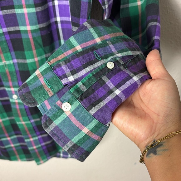 Ralph Lauren 100% Cotton Button Down Shirt Long Sleeve Purple Green size Large - Picture 5 of 7